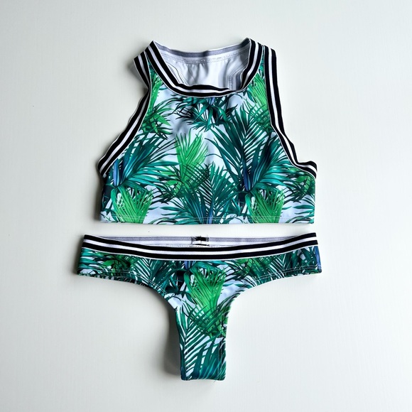 Green Palm Leaf Halter Bikini - Picture 2 of 6